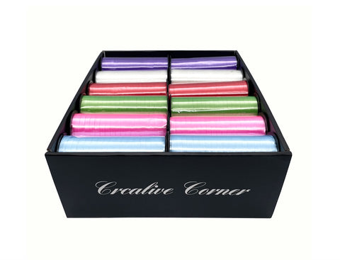 Satin Curling Ribbon 5mm x 70m Assorted - 24 Spools, Multi Colour Cotton - SuperSaverAU - view 1