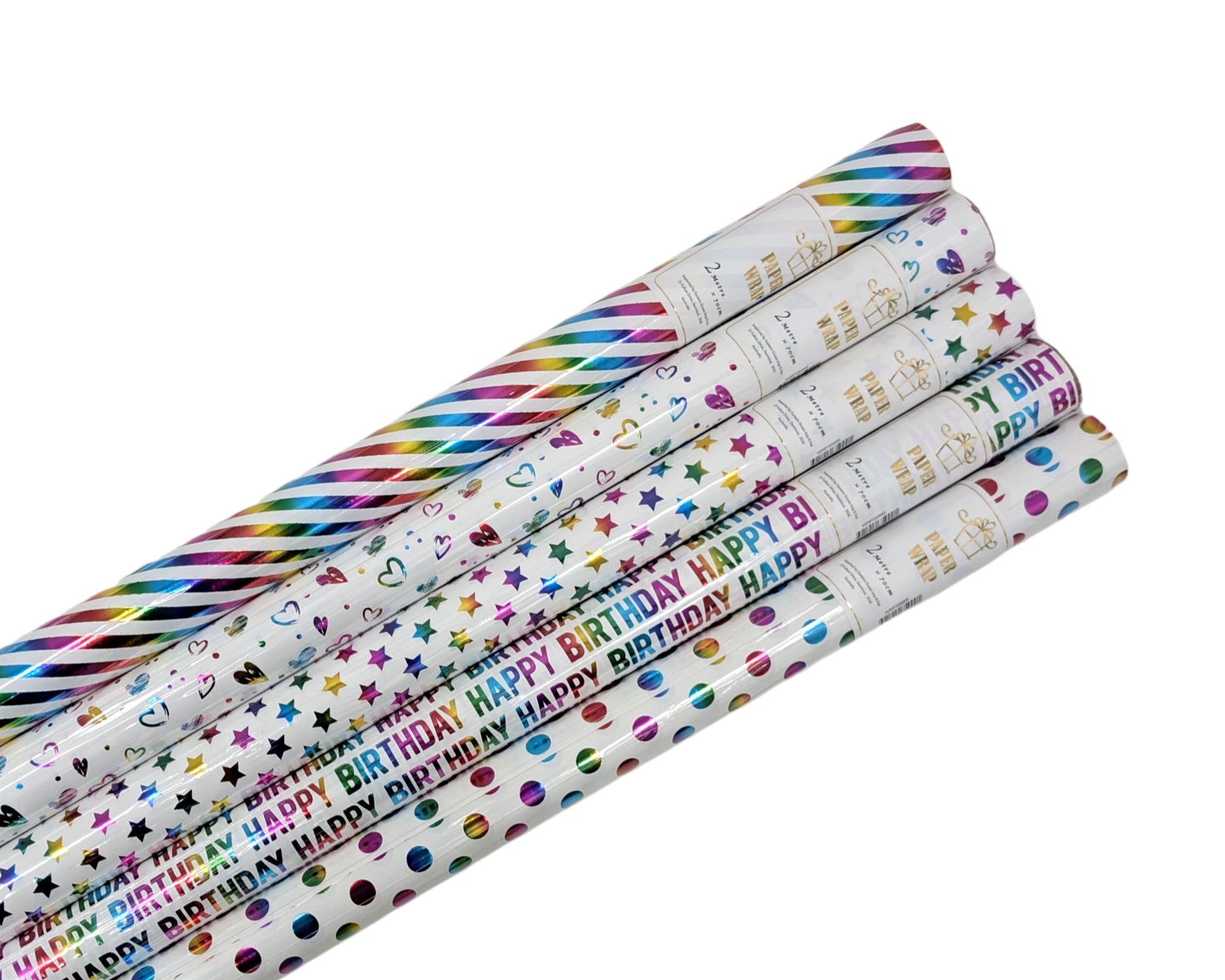 Holographic Foiled Everyday Gift Wrap Assort 50 Pack, 200cm, Multi Colour - SuperSaverAU - view 1