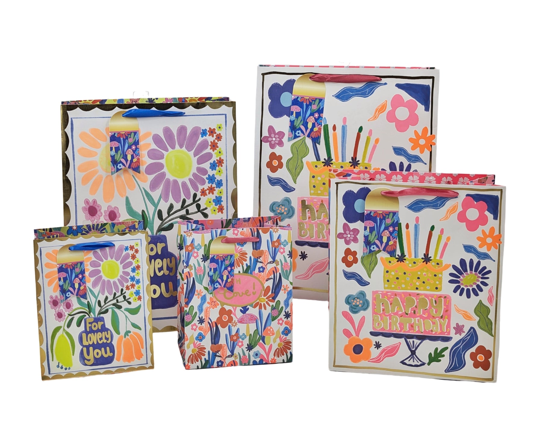Large Vigorous Flowers Gift Bag Assort - 24 Pack, 32cm, Multi Colour - SuperSaverAU - view 1