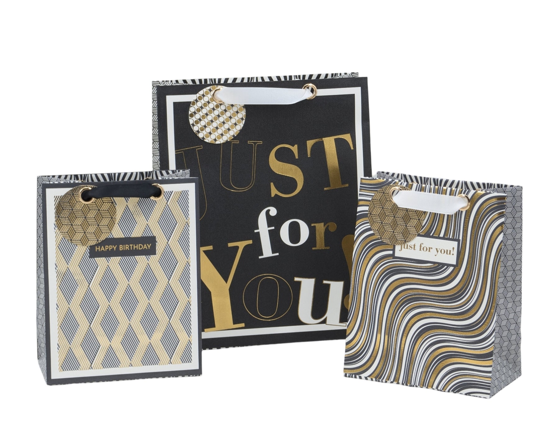 bulk 24 Medium Golden Glam Gift Bag Assort 23cm - SuperSaverAU - view 1