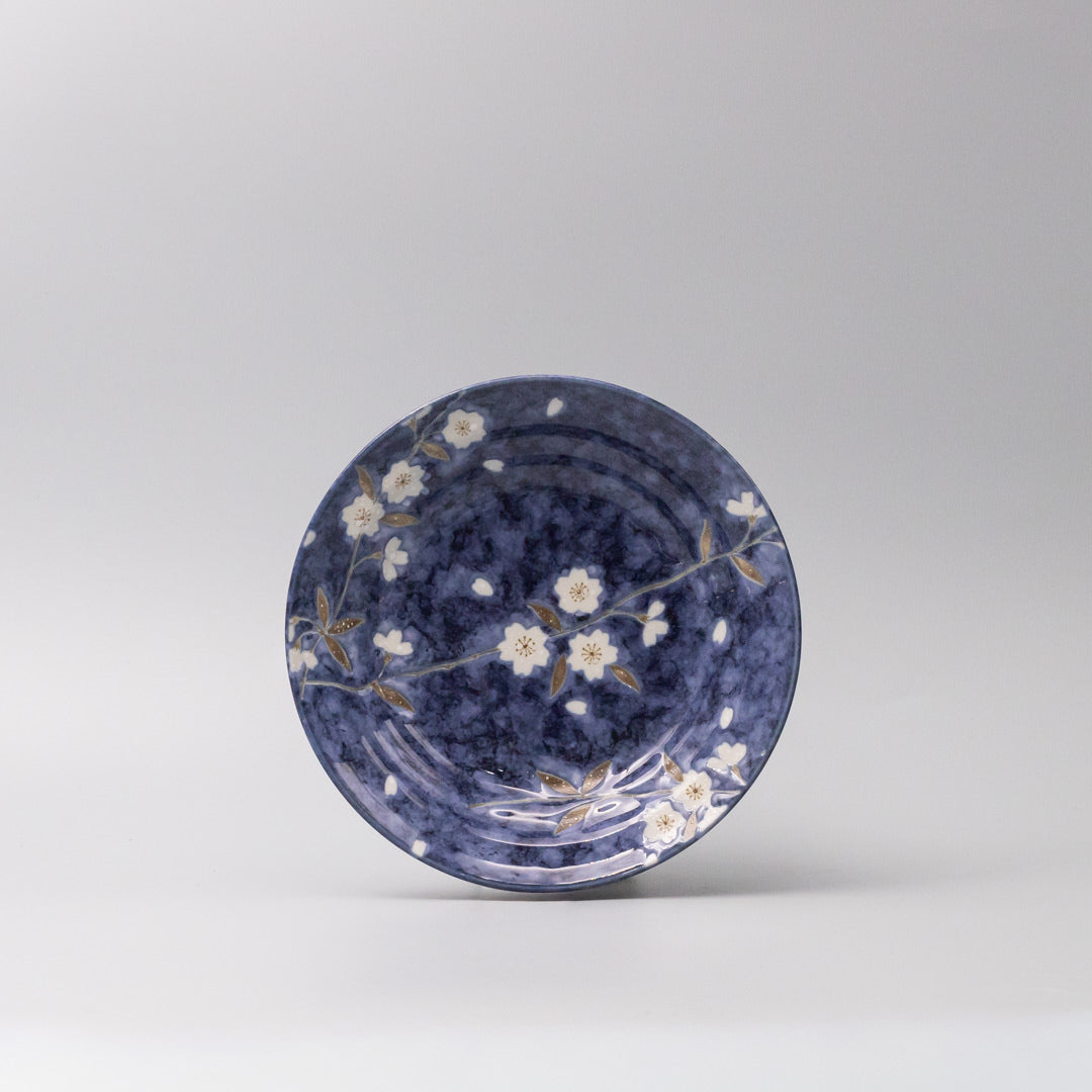 Premium 20cm Indigo Sakura Design Open Shallow Ceramic Bowl Dishwasher Microwave Safe