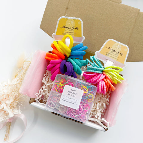 Daycare Happy Colour Bundle - 1 Pair Handmade Bows, 34 Metal Free Hair Ties - SuperSaverAU - view 1