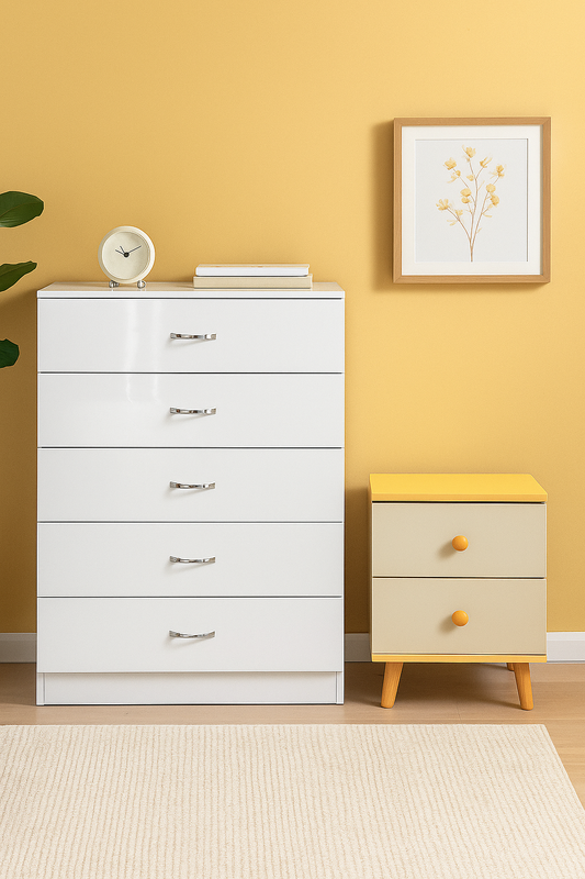 NNECN 5 Layer White Drawer Chest Storage with Bedside Table - SuperSaverAU - view 5