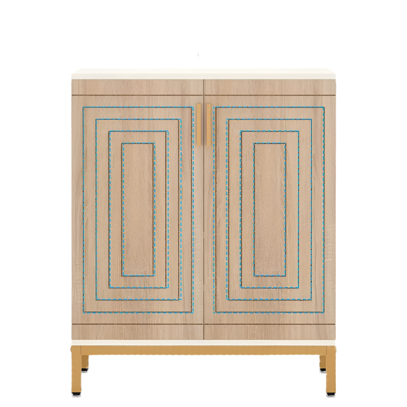 NNETMLT 5-Tier Shoe Cabinet - Geometric Pattern Doors in White/Natural - SuperSaverAU - view 1