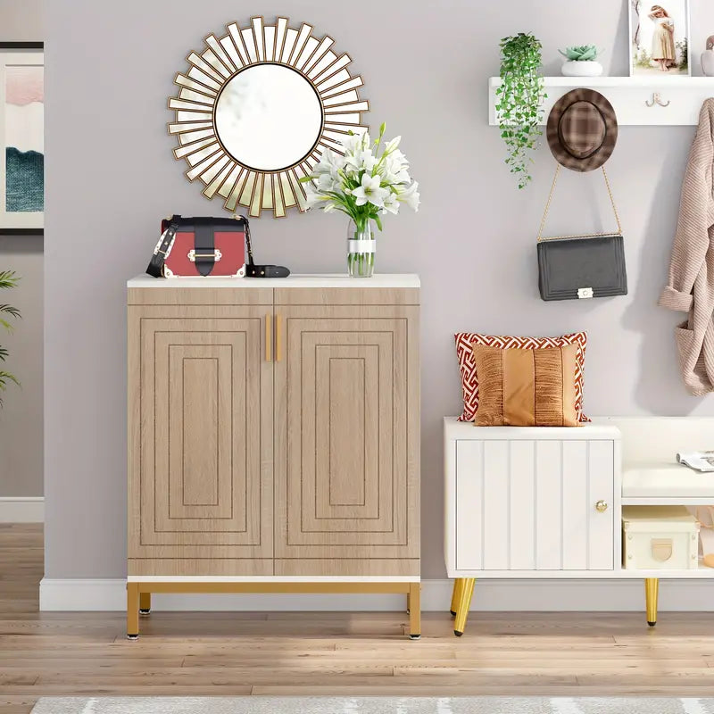 NNETMLT 5-Tier Shoe Cabinet - Geometric Pattern Doors in White/Natural - SuperSaverAU - view 5
