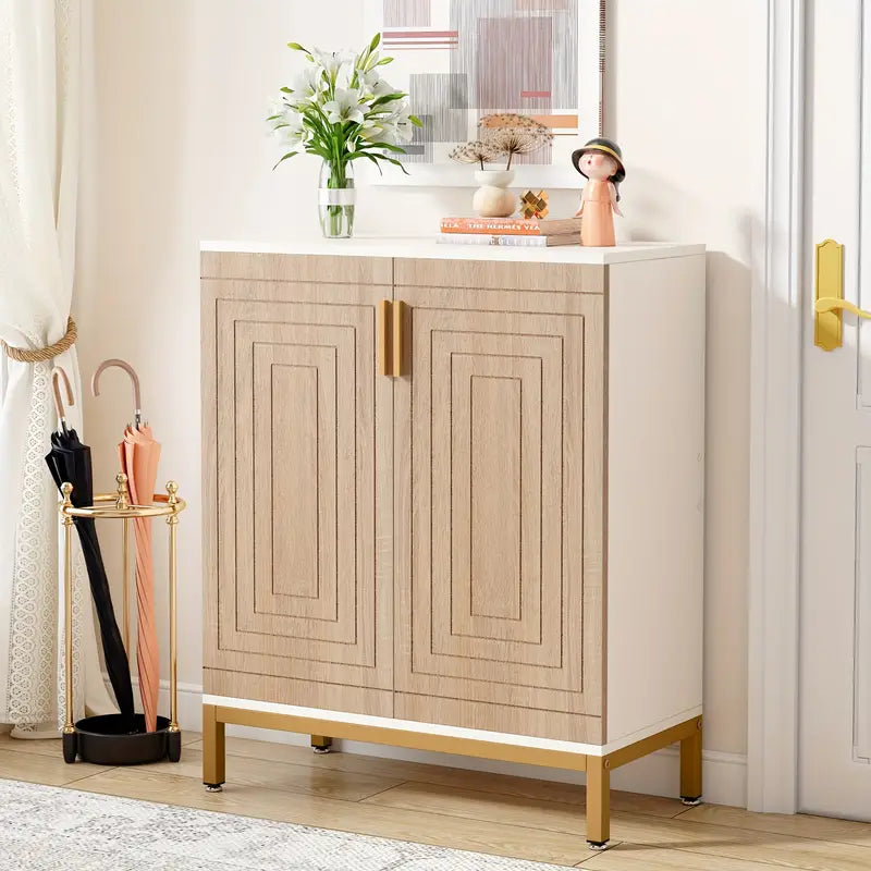 NNETMLT 5-Tier Shoe Cabinet - Geometric Pattern Doors in White/Natural - SuperSaverAU - view 9