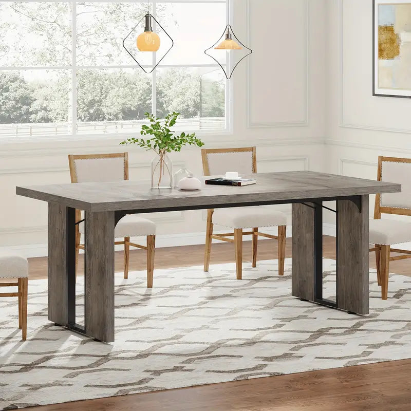 NNETMLT Rustic Rectangular Dining Table - Modern Gray Finish - SuperSaverAU - view 2