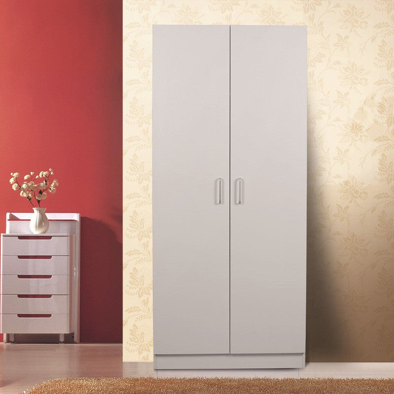 NNECN 2-Door Hanging Wardrobe, 80 L x 52 W x 191.5 H CM, White, Metal Bow Handles - SuperSaverAU - view 2