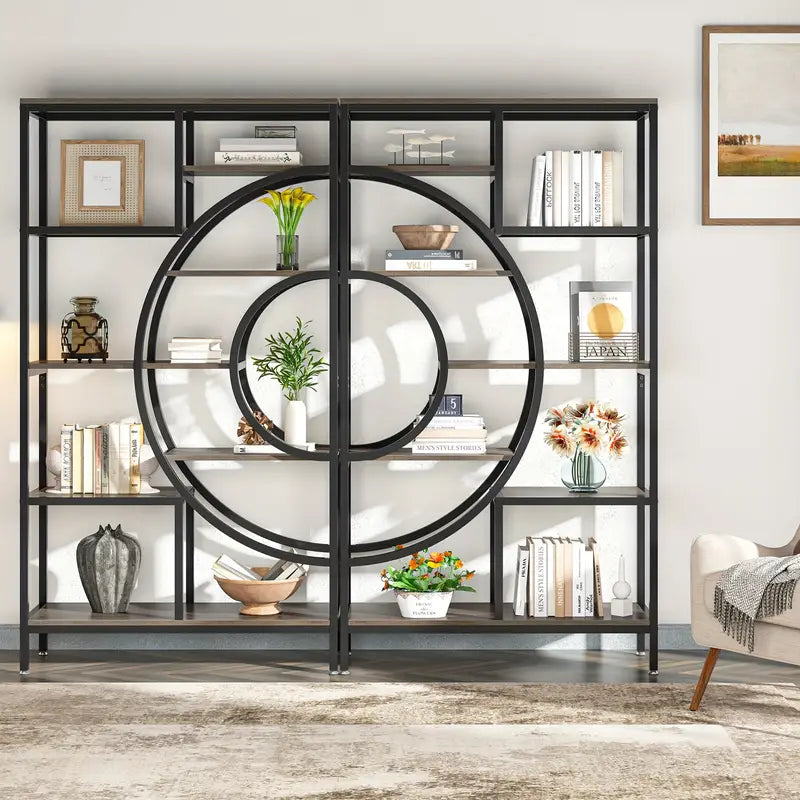 NNETMLT 8-Tier 71-Inch Industrial Geometric Bookcase in Gray - SuperSaverAU - view 2