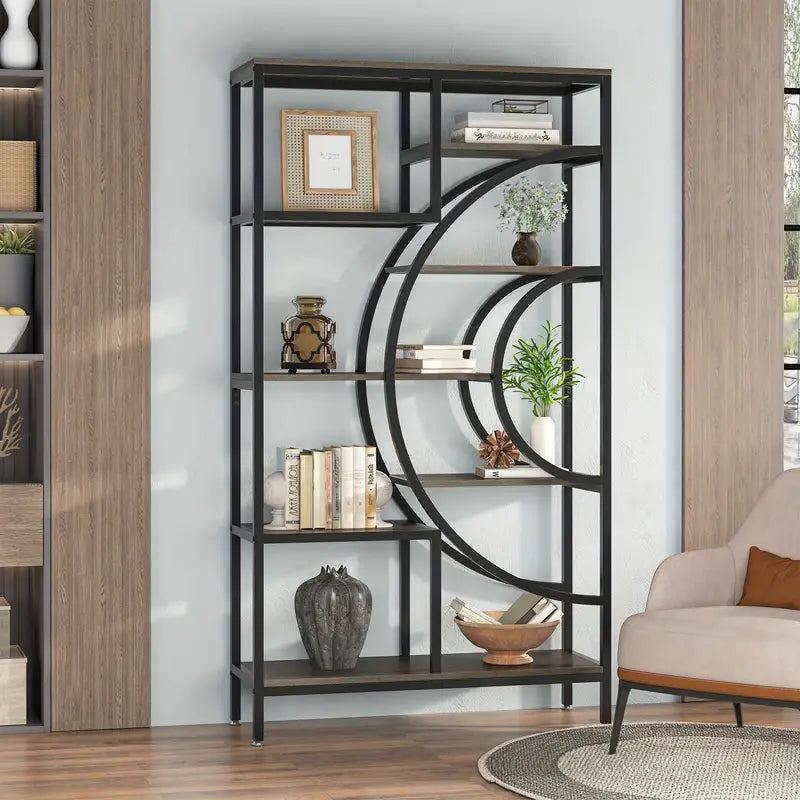 NNETMLT 8-Tier 71-Inch Industrial Geometric Bookcase in Gray - SuperSaverAU - view 3