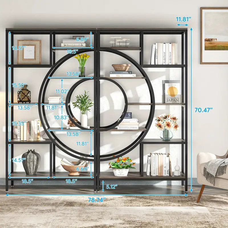 NNETMLT 8-Tier 71-Inch Industrial Geometric Bookcase in Gray - SuperSaverAU - view 4