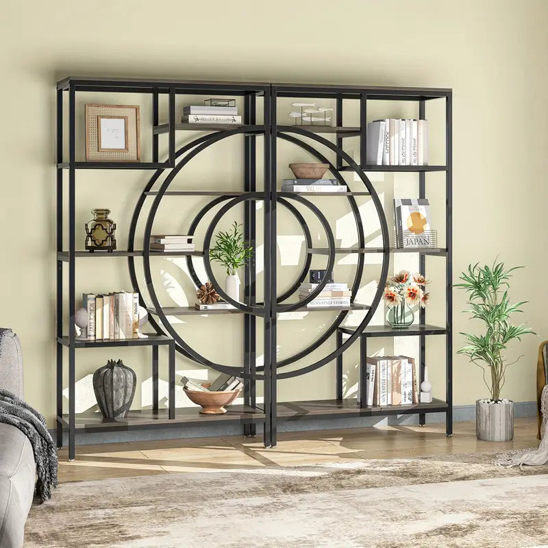 NNETMLT 8-Tier 71-Inch Industrial Geometric Bookcase in Gray - SuperSaverAU - view 7