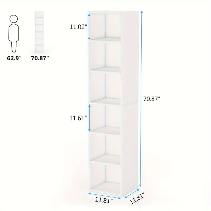 NNETMLT 6-Tier Cube Display Shelf - 70.9 Inch Tall Narrow Bookcase - SuperSaverAU - view 4