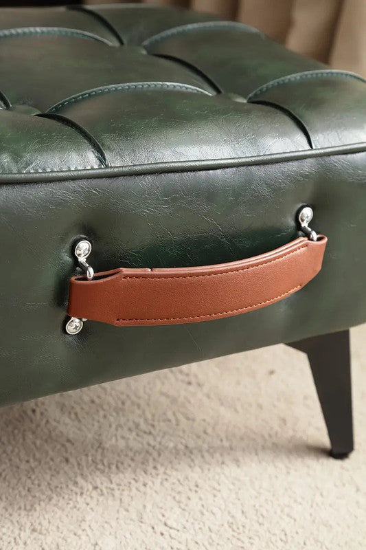 NNETM Plush Vintage Short Stool - Green Black Upholstered Seat - SuperSaverAU - view 5