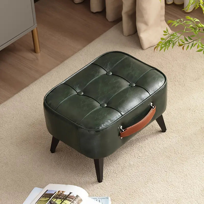 NNETM Plush Vintage Short Stool - Green Black Upholstered Seat - SuperSaverAU - view 8