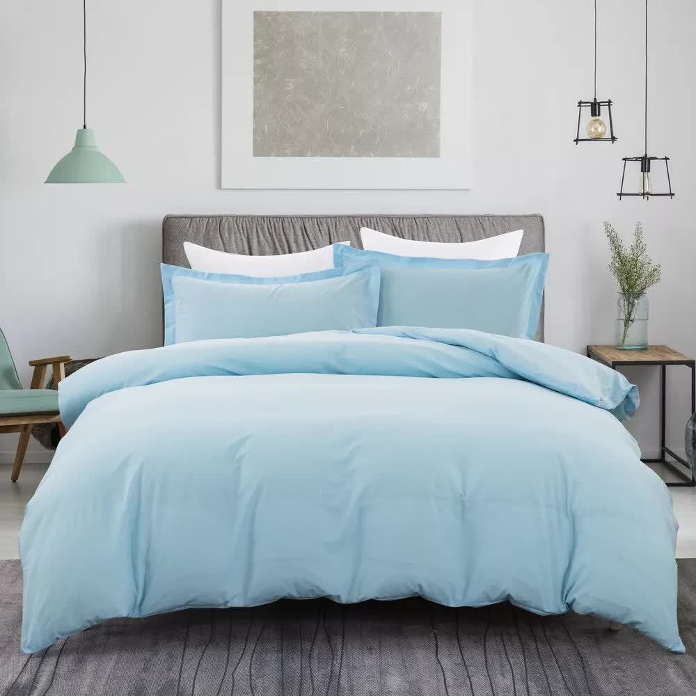 Premium Cotton Doona Duvet Quilt Cover Set with Soft Pillowcases - Aqua, Super King