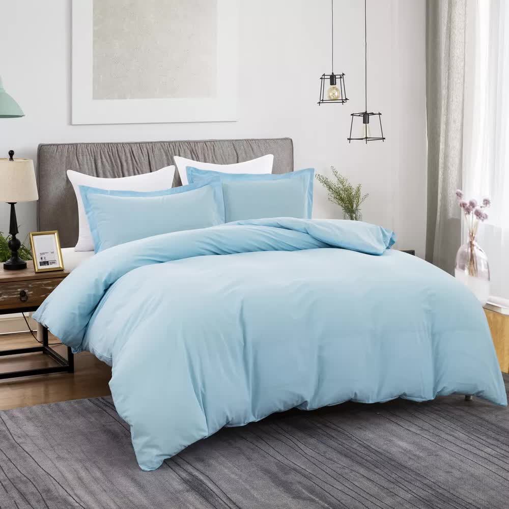 Premium Cotton Doona Duvet Quilt Cover Set with Soft Pillowcases - Aqua, Super King