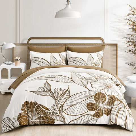 Premium Soft Floral 3 Piece Microfiber Comforter Set - King