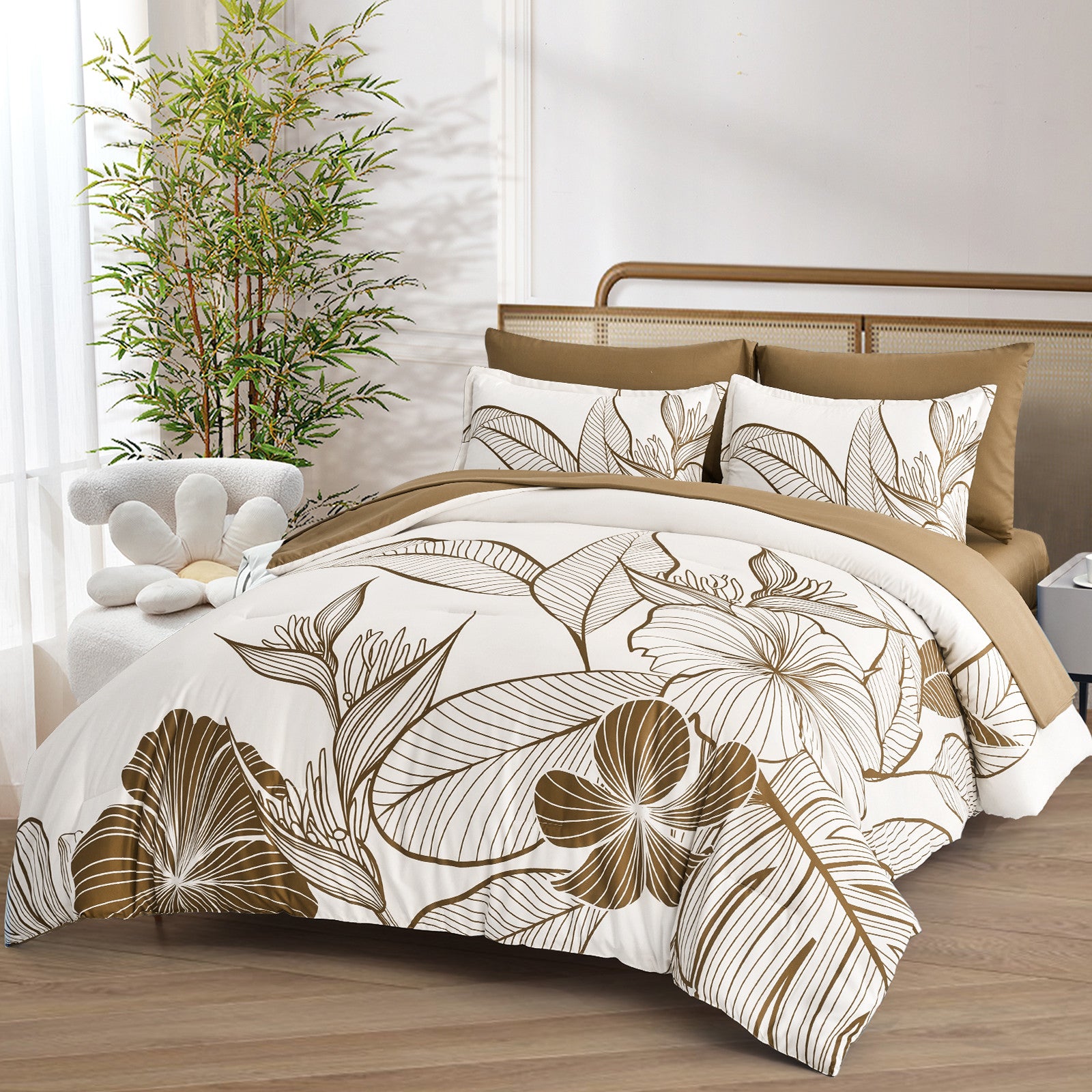 Premium Soft Floral 3 Piece Microfiber Comforter Set - King