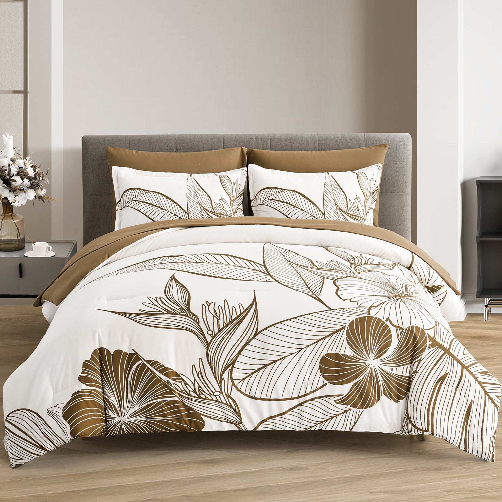 Premium Soft Floral 3 Piece Microfiber Comforter Set - King