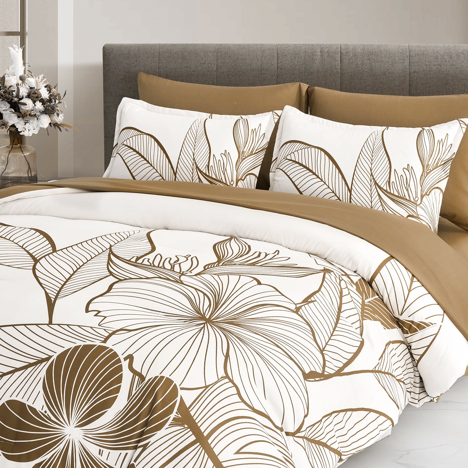 Premium Soft Floral 3 Piece Microfiber Comforter Set - King