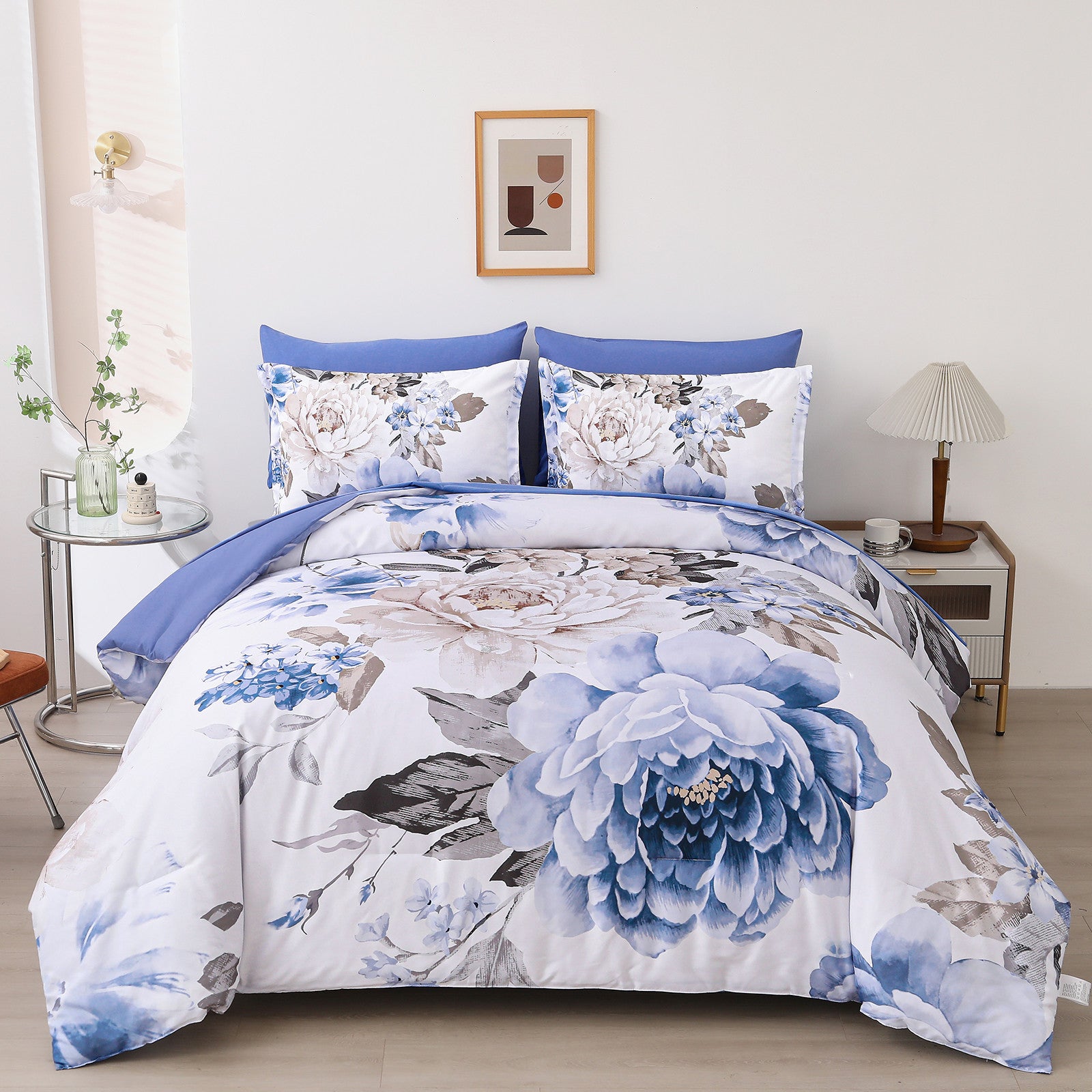 Premium Plush Floral 3 Piece Microfiber Comforter Set - King