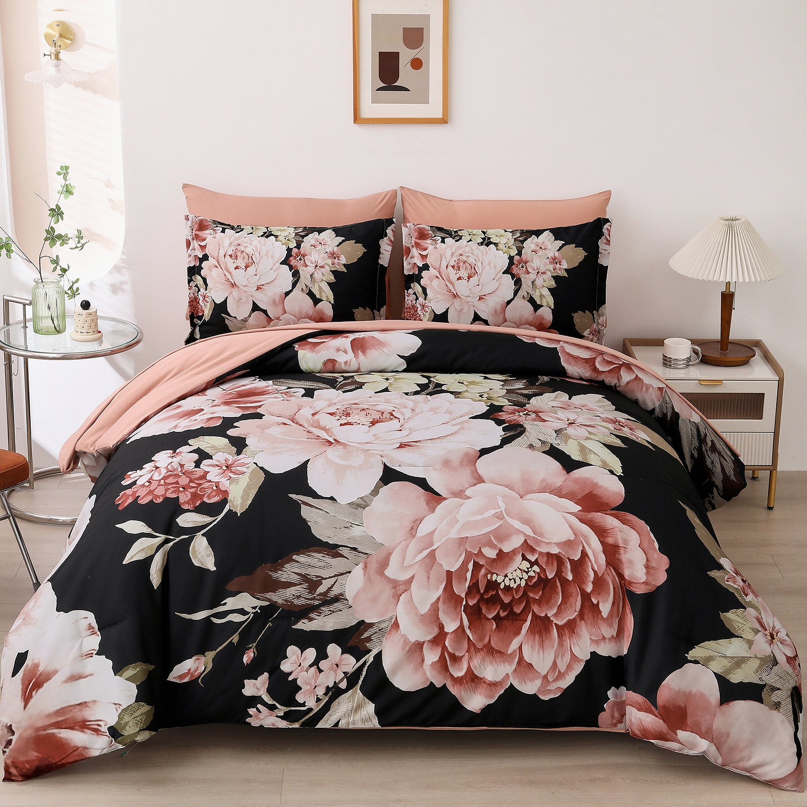Premium Soft Floral 3 Piece Microfiber Comforter Set - King