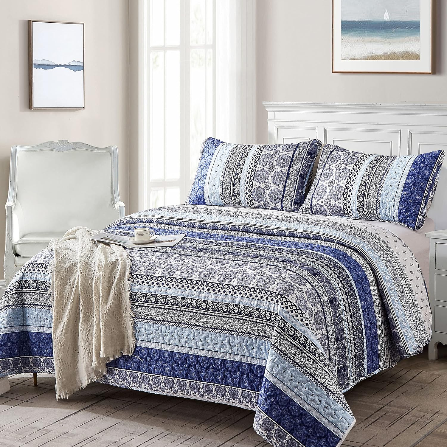 3-Piece Quilt Bedspread Set Queen Size Coverlet Lightweight Reversible - SuperSaverAU - view 2