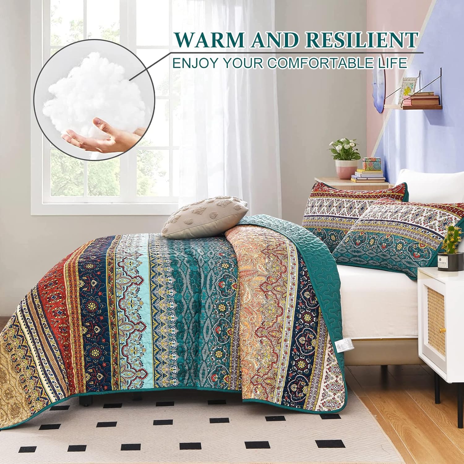 3-Piece Quilt Bedspread Set Queen Size Lightweight Reversible Polyester - SuperSaverAU - view 1