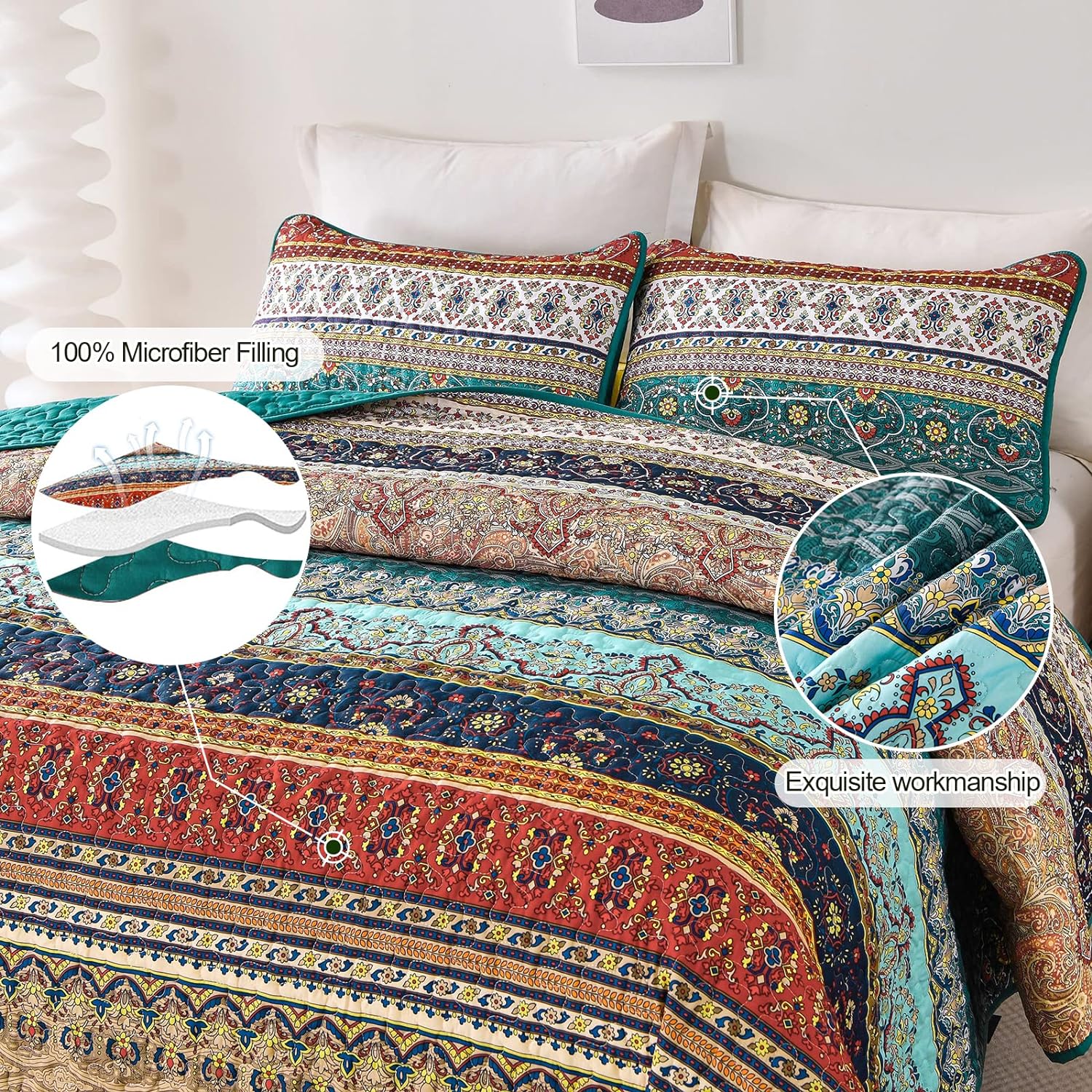 3-Piece Quilt Bedspread Set Queen Size Lightweight Reversible Polyester - SuperSaverAU - view 3