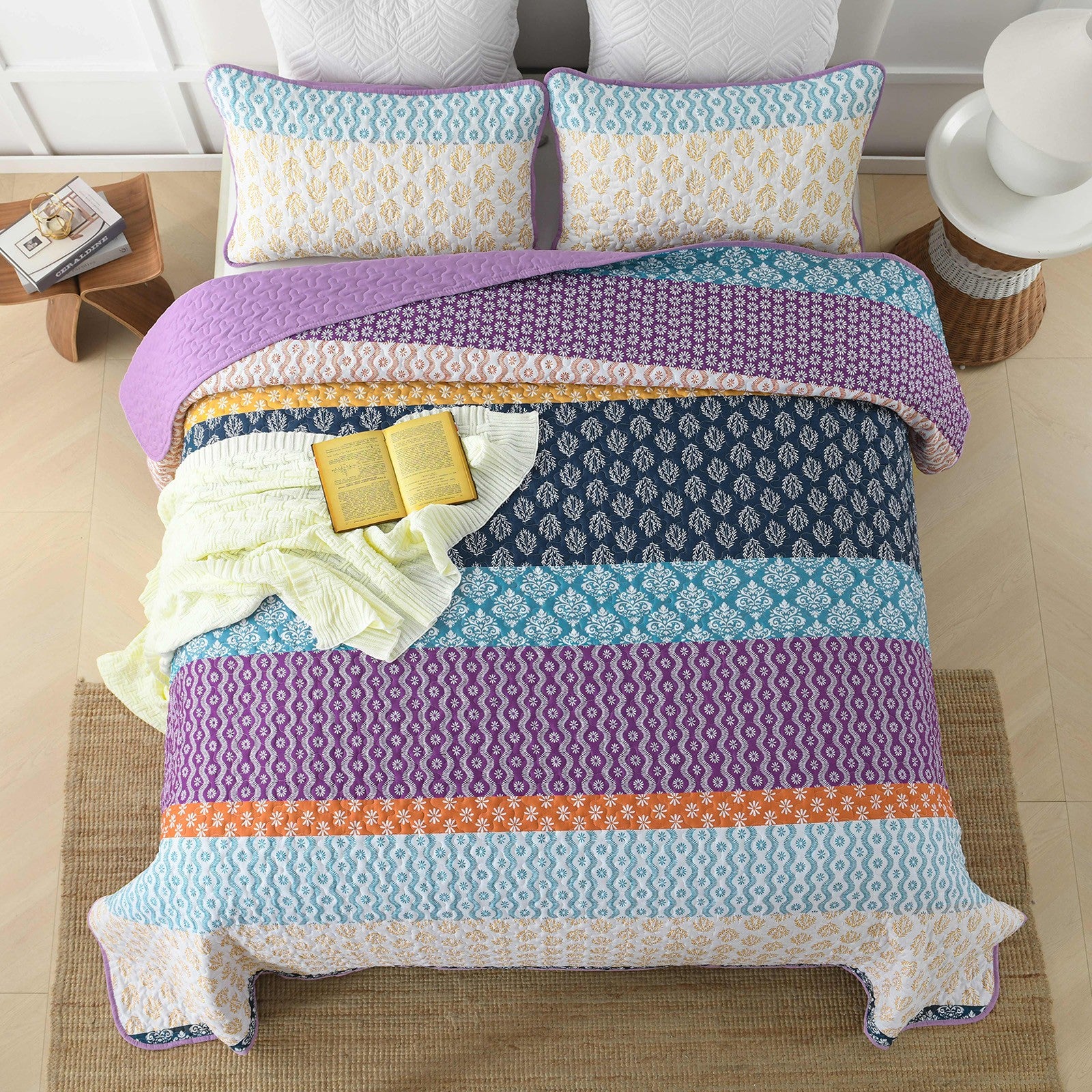 3-Piece Quilt Bedspread Set Queen Size Lightweight Reversible Polyester - SuperSaverAU - view 4