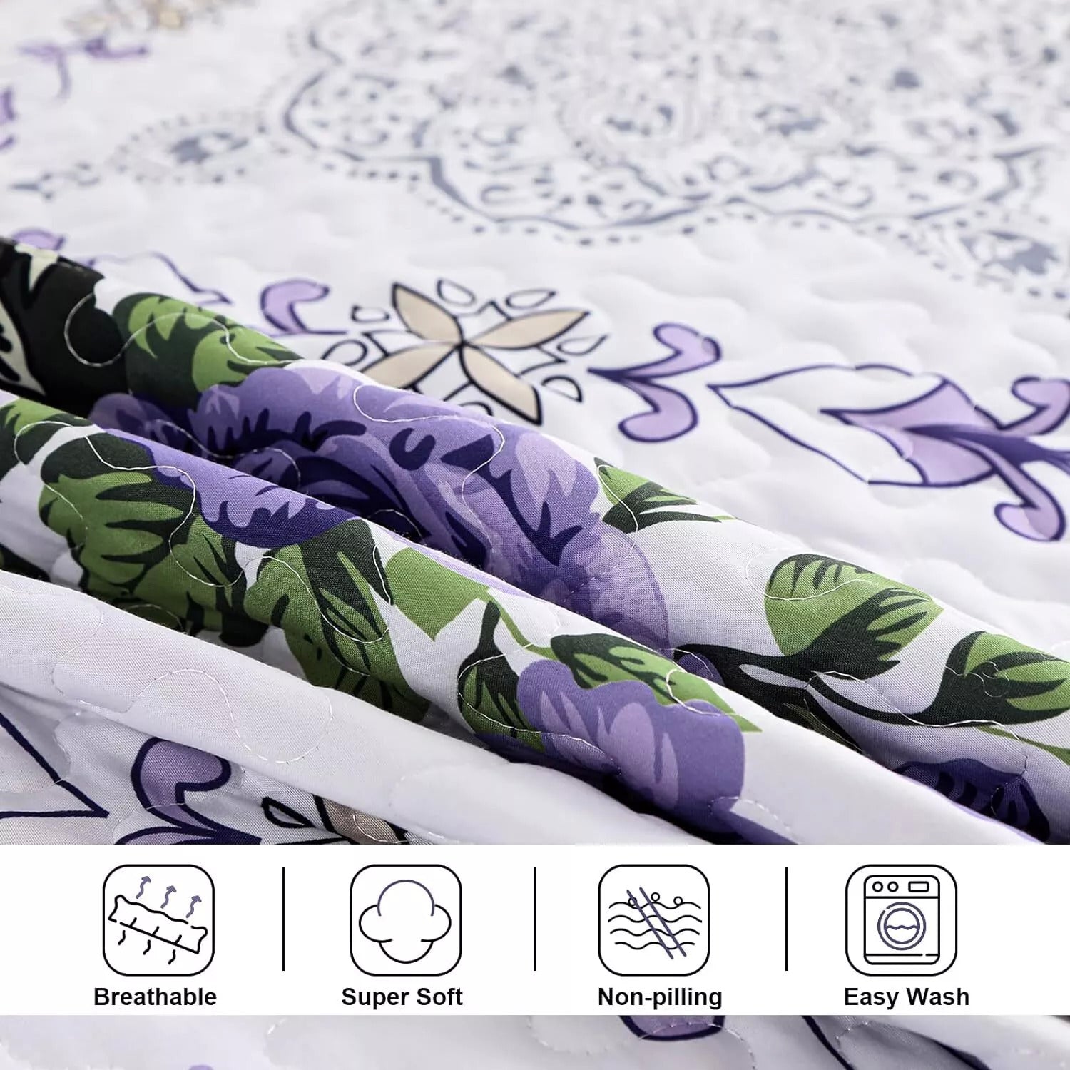 3-Piece Quilt Bedspread Set Queen Size Lightweight Reversible - Kaleidoscopic Colors - SuperSaverAU - view 2