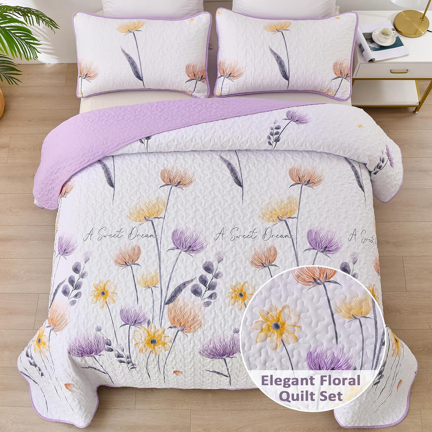 Premium Knit Reversible Quilt Bedspread Set - Queen