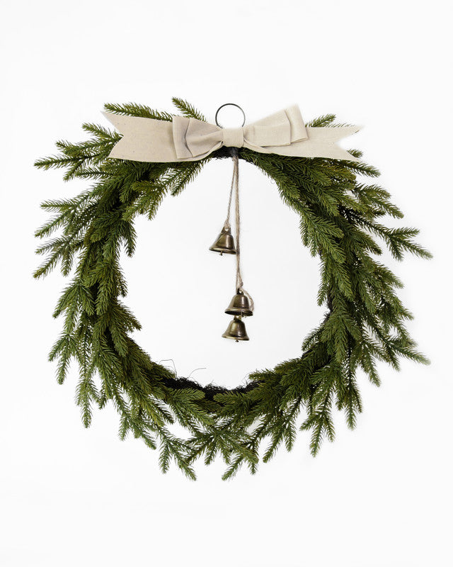 PINE WREATH W/BOW & BELL 50CM - SuperSaverAU - view 1