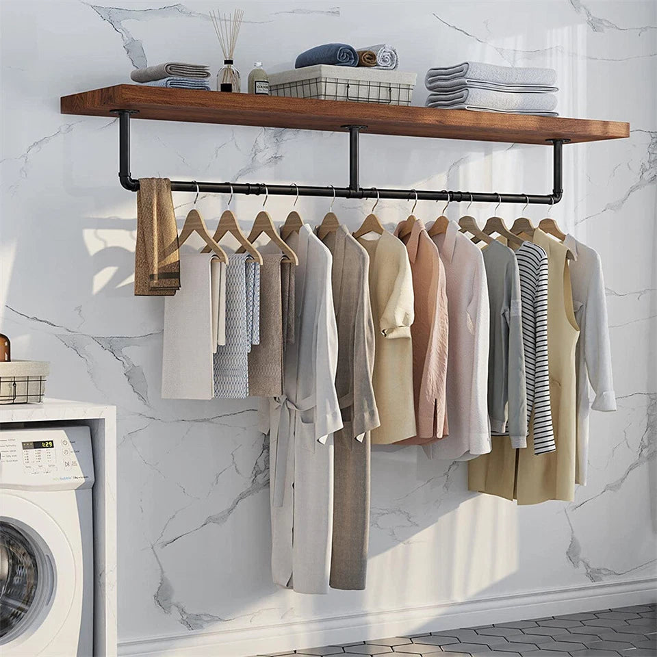 Premium Wall-Mounted Clothes Rack – Black Adjustable Iron Pipe 90-180cm