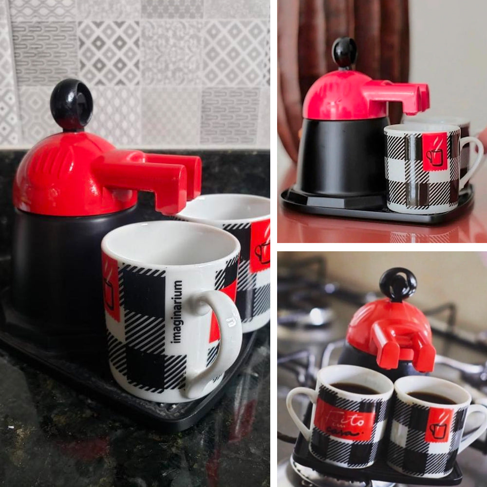 Premium Red 2 Cup Ceramic Stovetop Espresso Coffee Maker Set