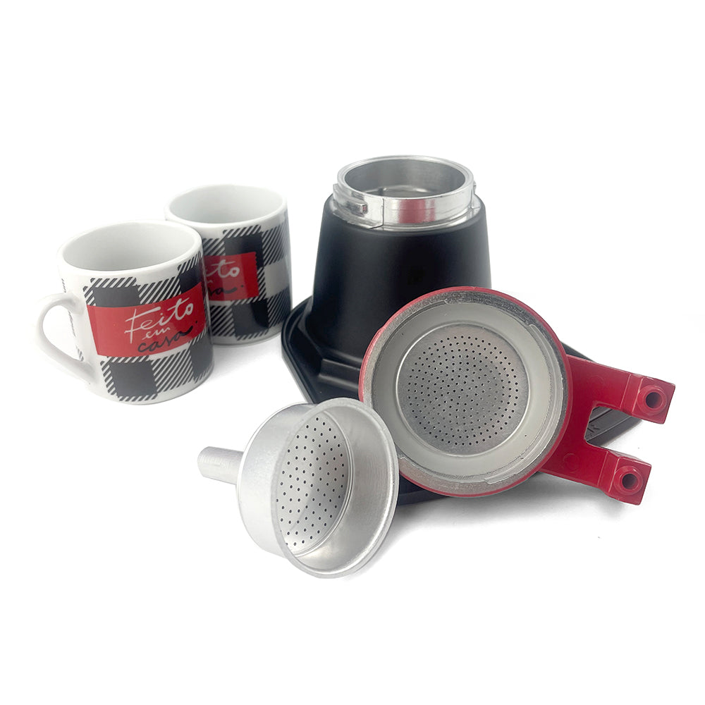 Premium Red 2 Cup Ceramic Stovetop Espresso Coffee Maker Set