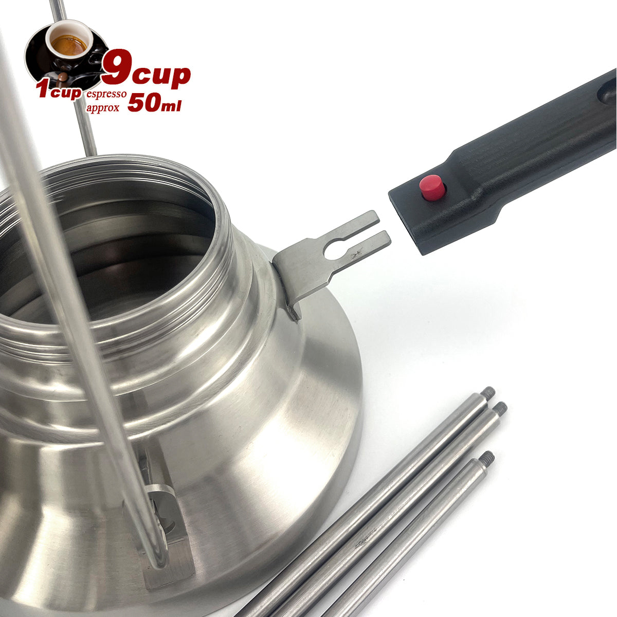 Premium 2 in 1 Stainless Steel Camping Moka Pot 9 Cup 600ml Kettle