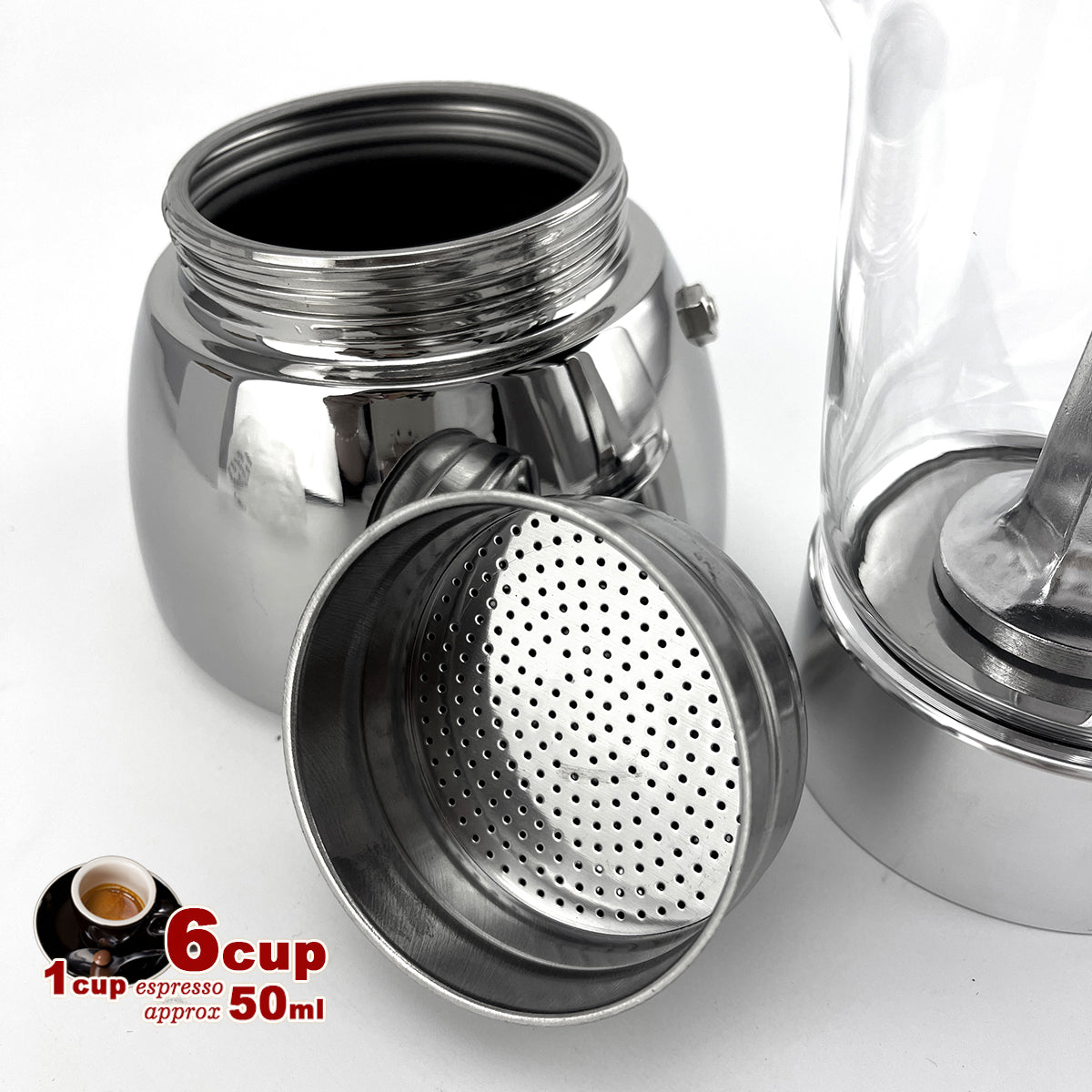 Borosilicate Glass Stainless Steel Moka Pot Coffee Maker Italian Espresso 6Cups - SuperSaverAU - view 6