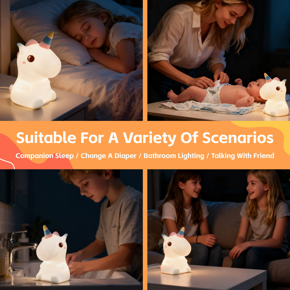 Squishy Unicorn Night Light - 14x8x8 cm, Rechargeable, 8 Colors, Soft Silicone - SuperSaverAU - view 5