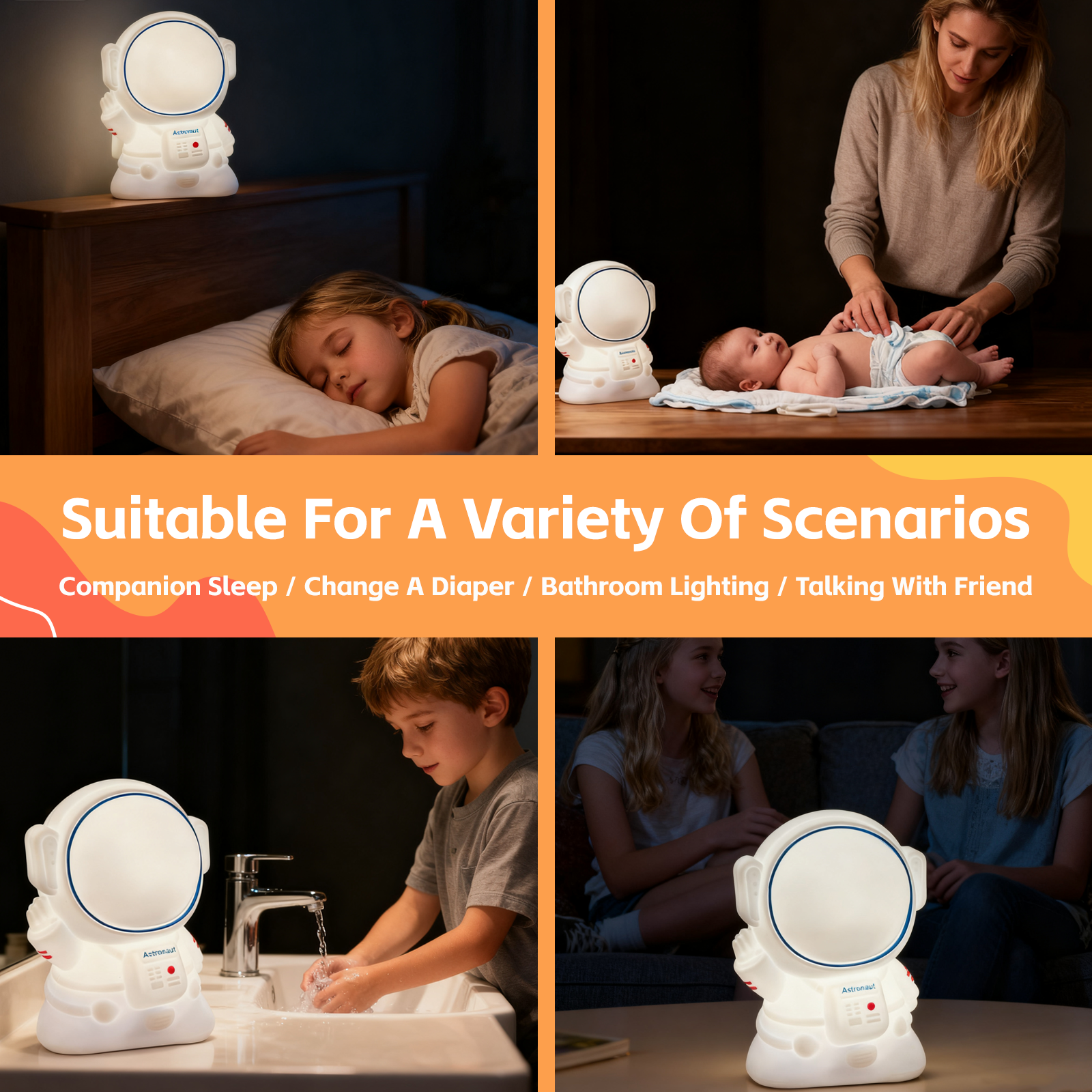 Squishy Astronaut Night Light - 14x9x9 cm, Rechargeable, 8 Colors, Soft Silicone - SuperSaverAU - view 3