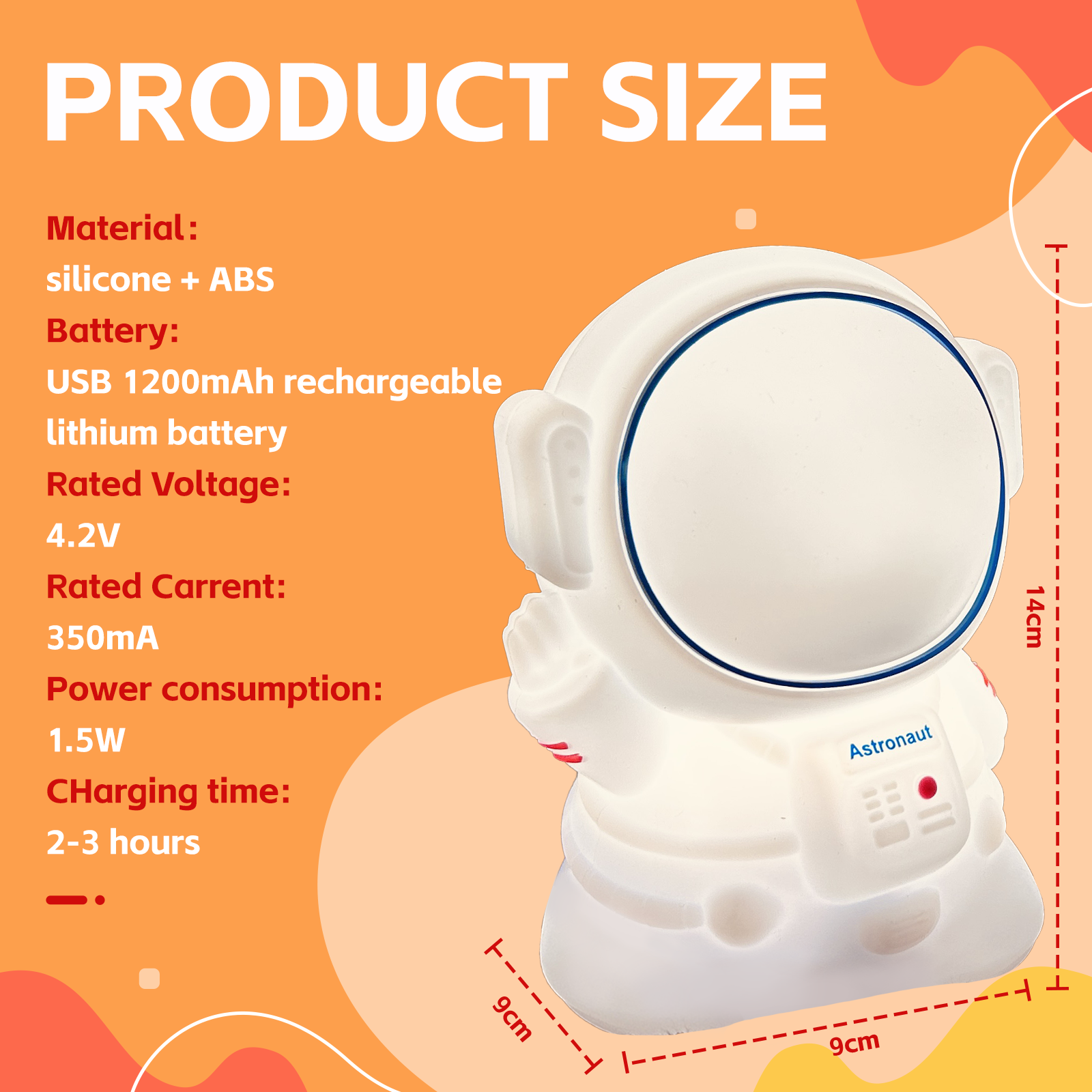 Squishy Astronaut Night Light - 14x9x9 cm, Rechargeable, 8 Colors, Soft Silicone - SuperSaverAU - view 4