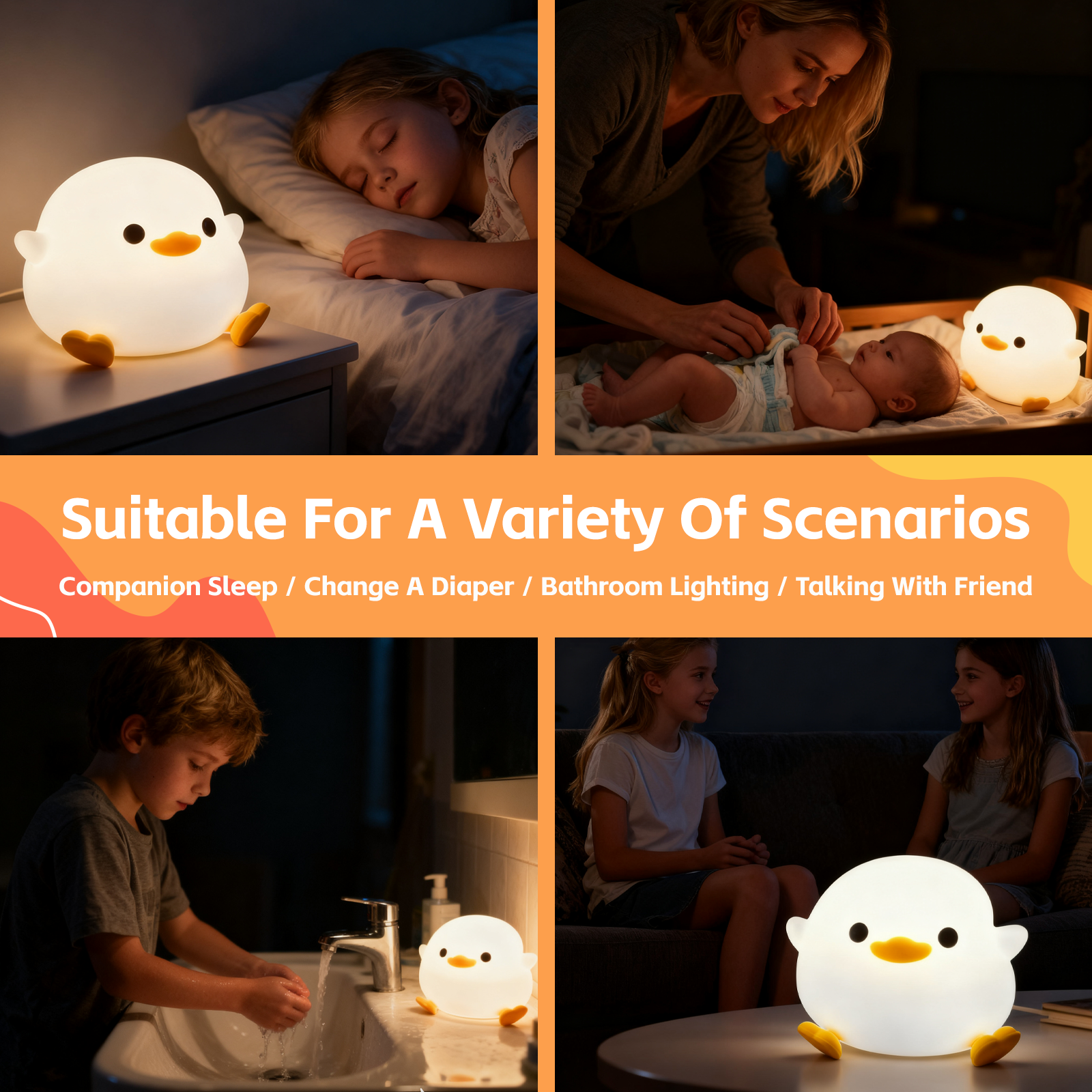 Cute Duck Night Light - 9x10x9 cm, Rechargeable, 8 Colors, Soft Silicone - SuperSaverAU - view 2