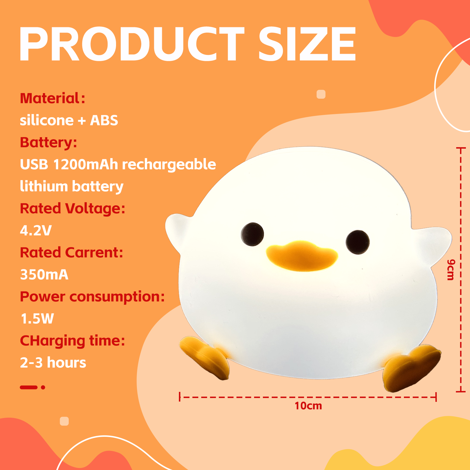 Cute Duck Night Light - 9x10x9 cm, Rechargeable, 8 Colors, Soft Silicone - SuperSaverAU - view 3