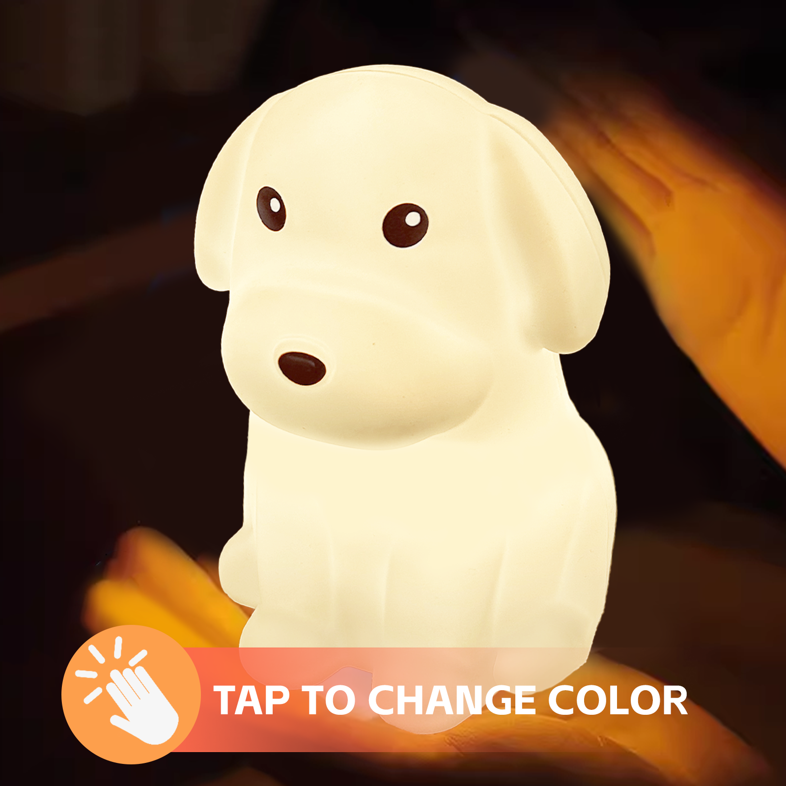 Premium Squishy Dog Night Light – USB Rechargeable with Tap Colour Change