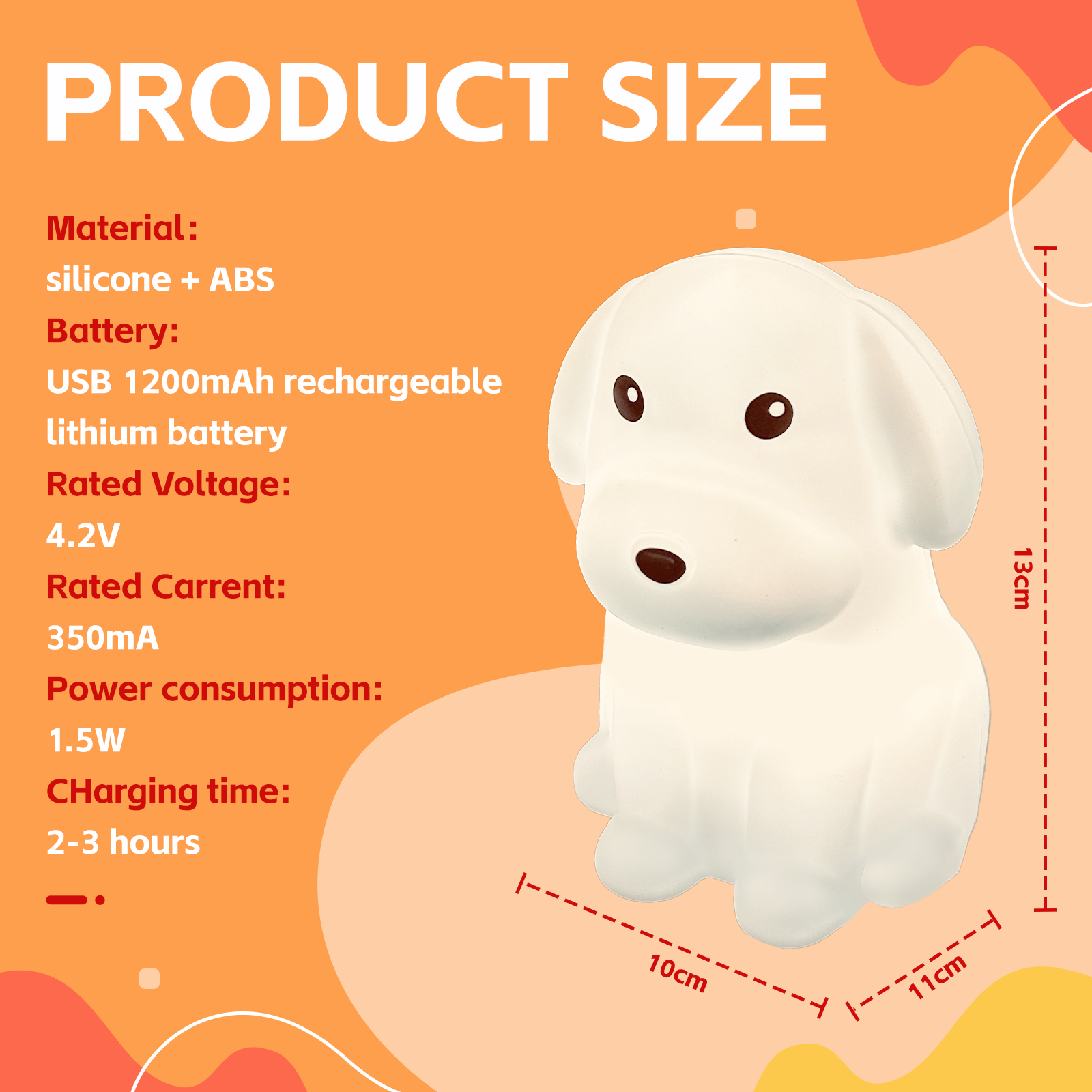 Premium Squishy Dog Night Light – USB Rechargeable with Tap Colour Change