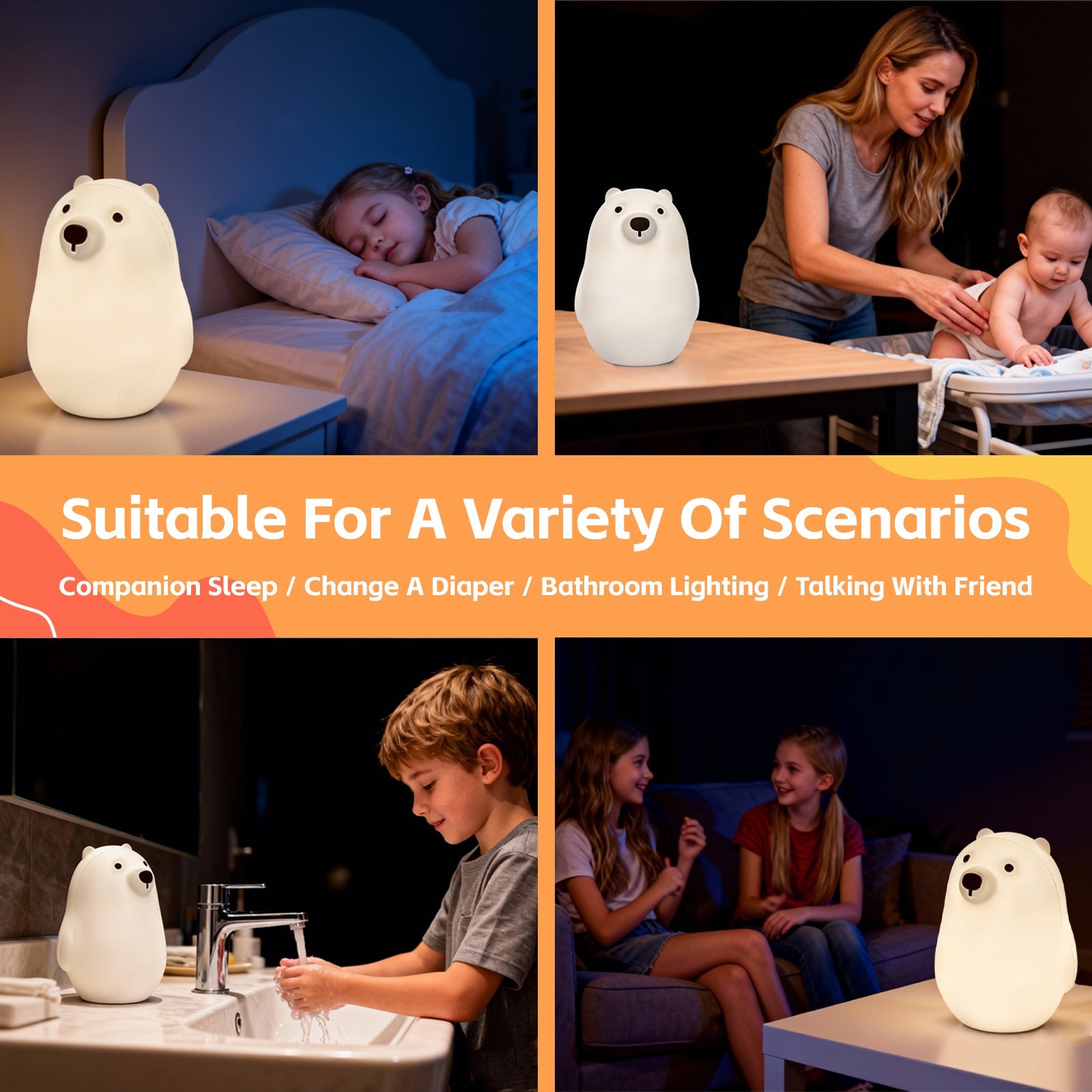 Premium Squishy Polar Bear Night Light with 8 Colours
