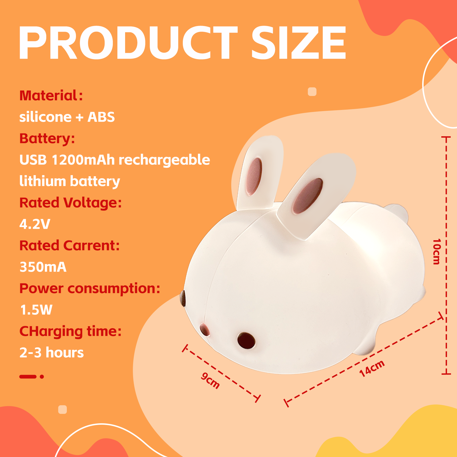 Squishy Cute Bunny Rechargeable Silicone Night Light for Kids Bedroom Nursery