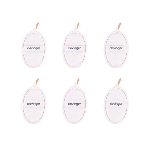 Clevinger Eco Oval Facial Loofah Pads 6 Pack Natural Exfoliating Skincare Sponges