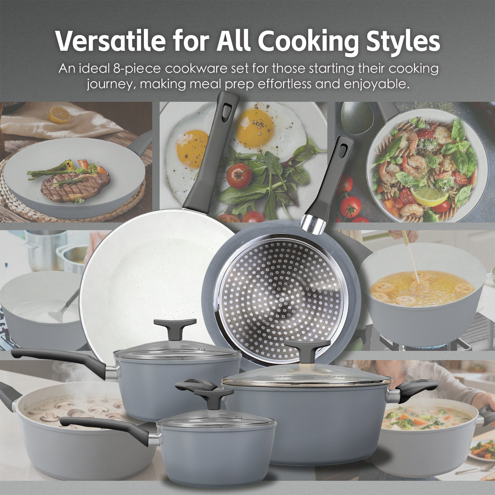 Premium Clevinger Non-Stick Cookware Set – 8 Piece Marble Coating